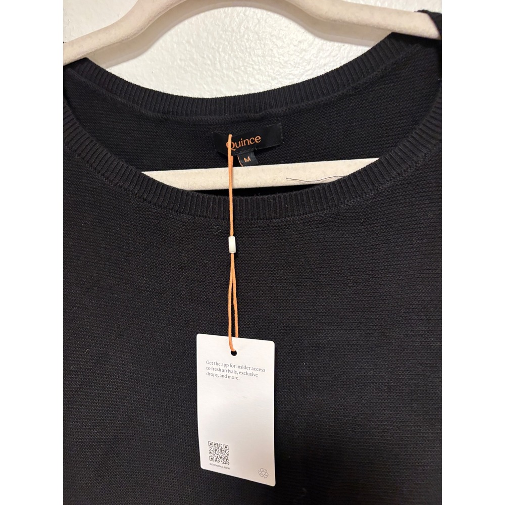 NWT Quince Black Cotton Cashmere Link-Stitch Dolman Short Sleeve Sweater M - Picture 3 of 6